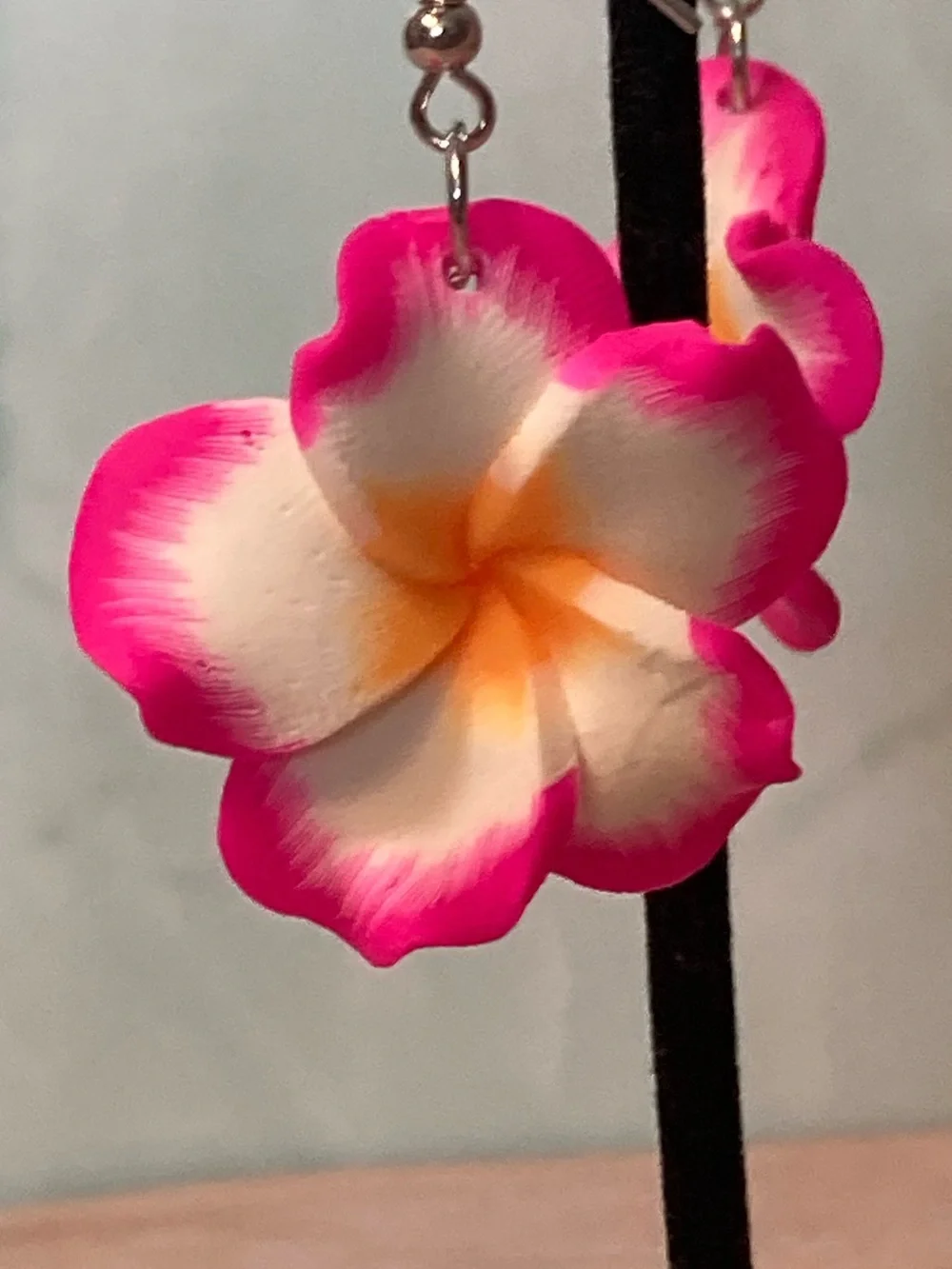Pink White Yellow Plumeria Flower Drop Earrings